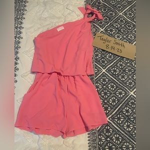 Pink lily one shoulder romper